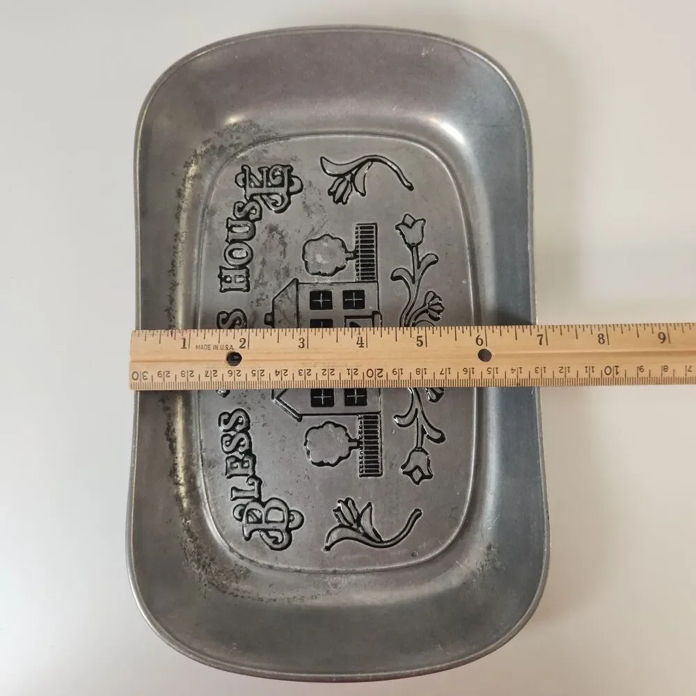 WILTON ARMETALE “Bless This House” Pewter  Serving Tray Plate 9”x 7”